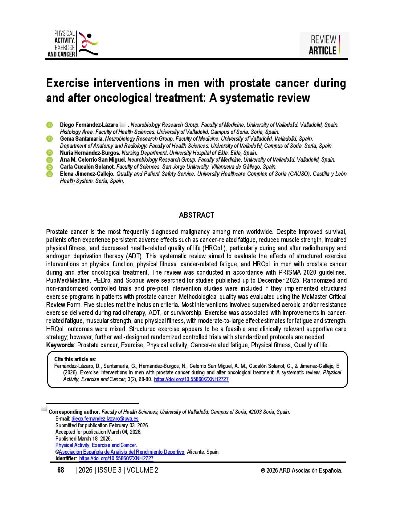 Exercise interventions in men with prostate cancer during and after oncological treatment: A systematic review
