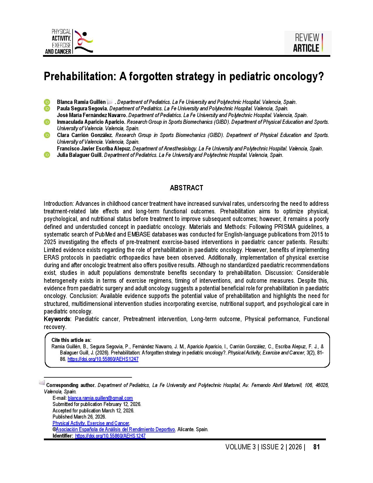 Prehabilitation: A forgotten strategy in pediatric oncology?
